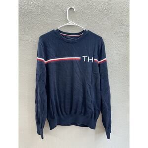 Tommy Hilfiger Mens Sweater Size Large Navy-Blue Long Sleeve Cotton TH Logo